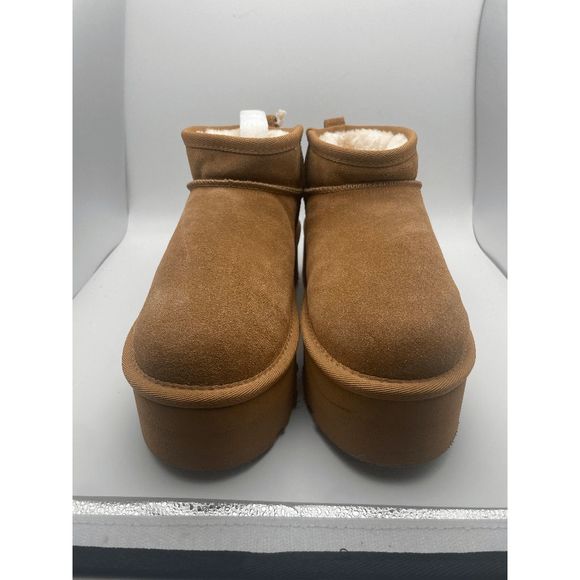 CUSHIONAIRE Women's COZY Genuine Suede pull on platform boot, Chestnut 6 - Picture 4 of 6